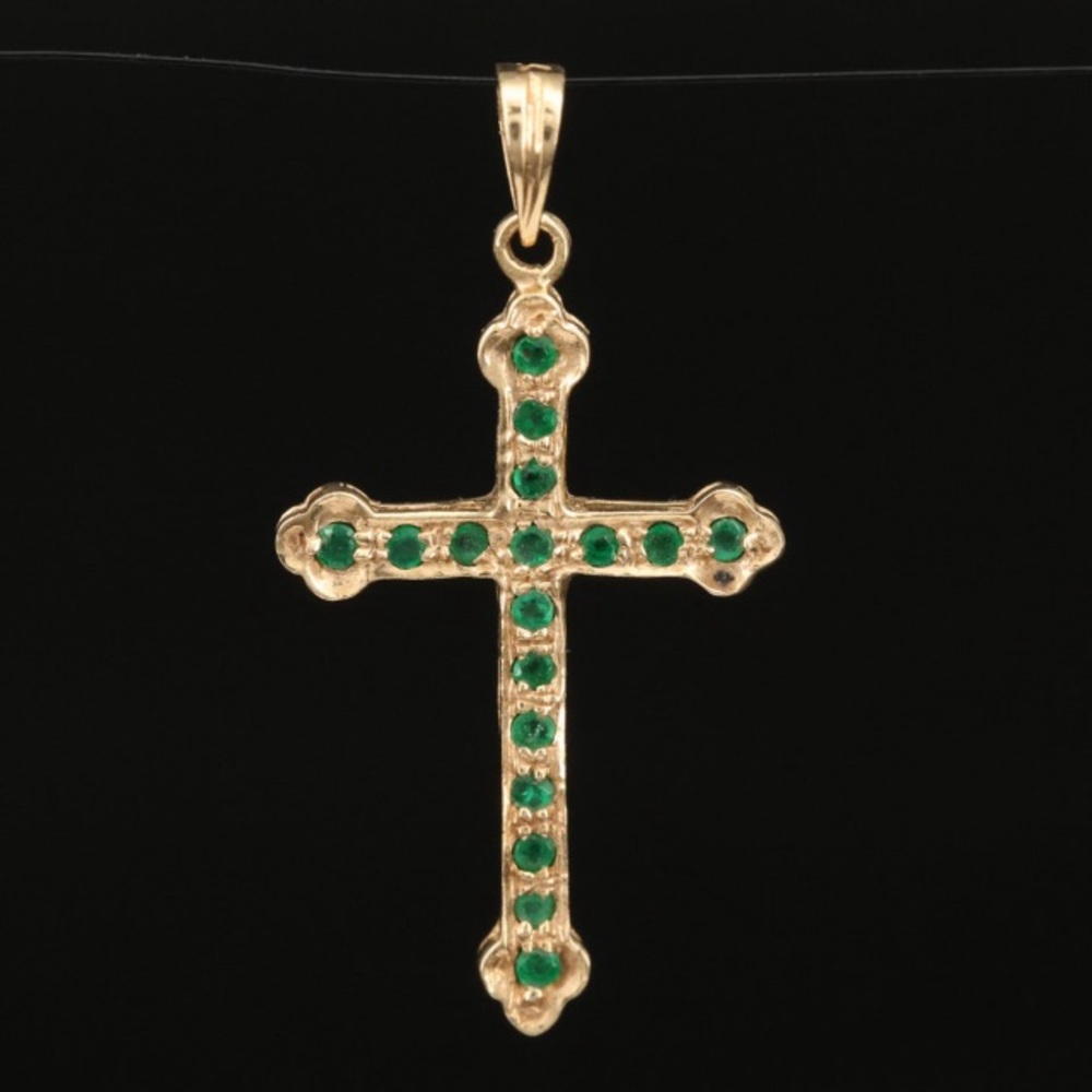 14k Gold Emerald Cross Pendant